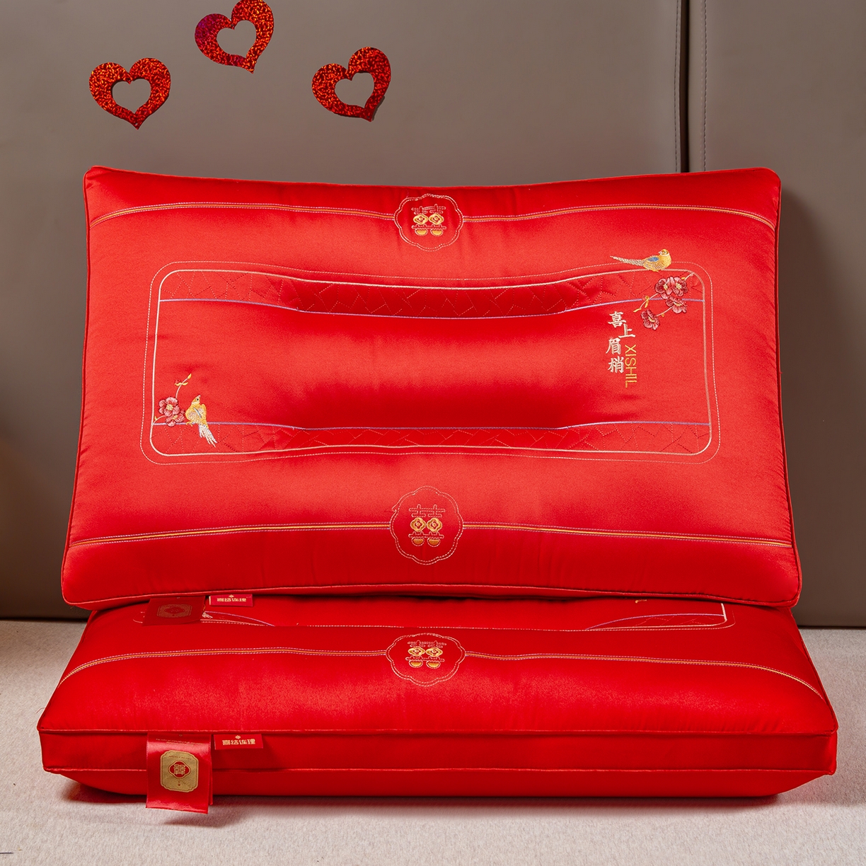芯宜佳 2025新款全棉婚庆护颈枕枕头枕芯 花烛红妆