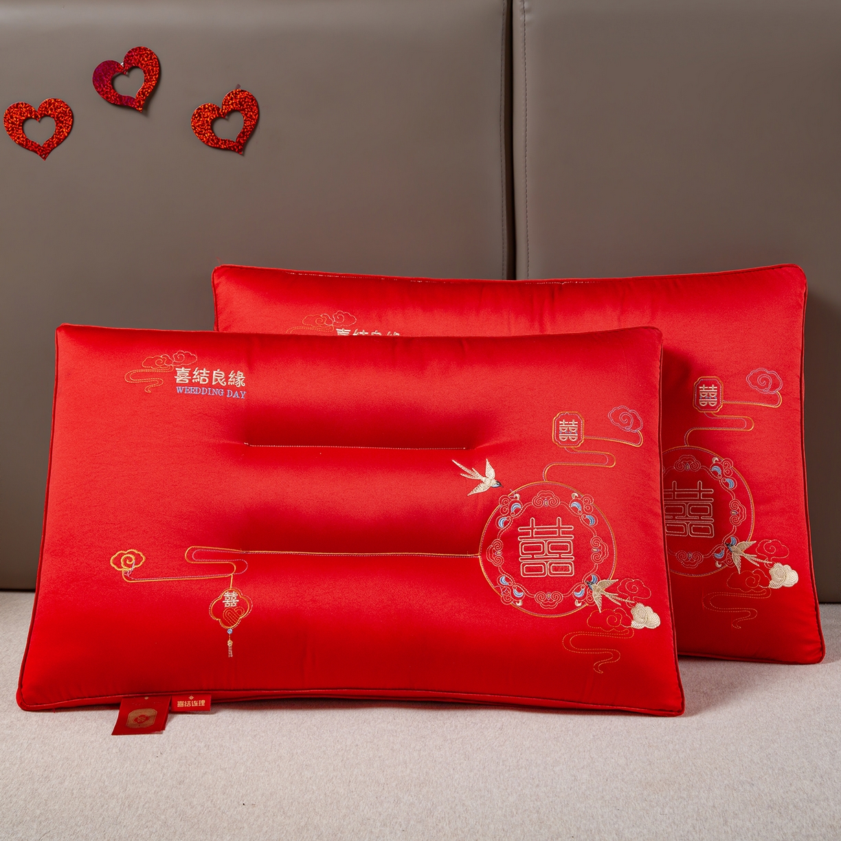 91家纺网 家纺一手货源 找家纺 芯宜佳 2025新款全棉婚庆护颈枕枕头枕芯 花田喜事