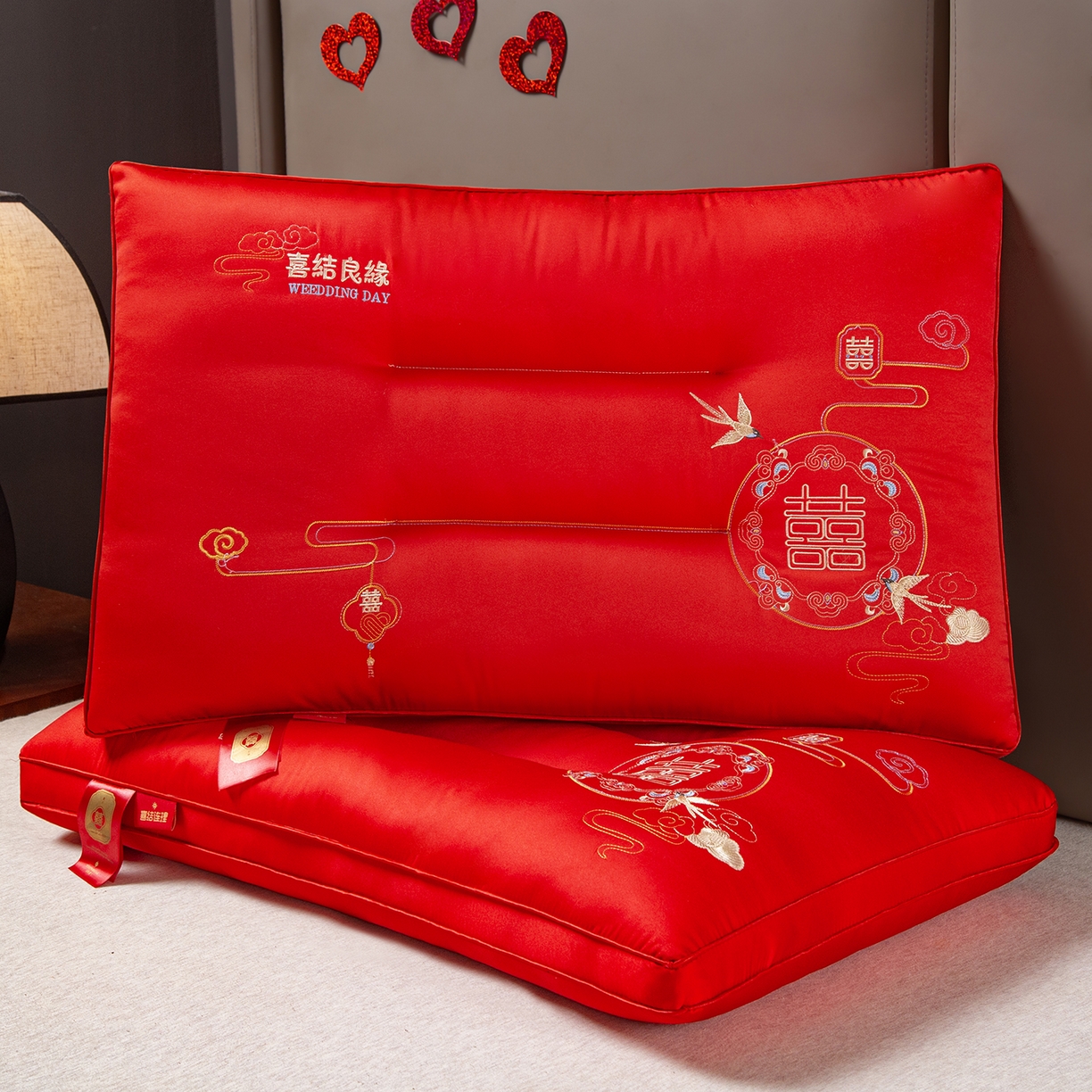 91家纺网 家纺一手货源 找家纺 芯宜佳 2025新款全棉婚庆护颈枕枕头枕芯 花田喜事