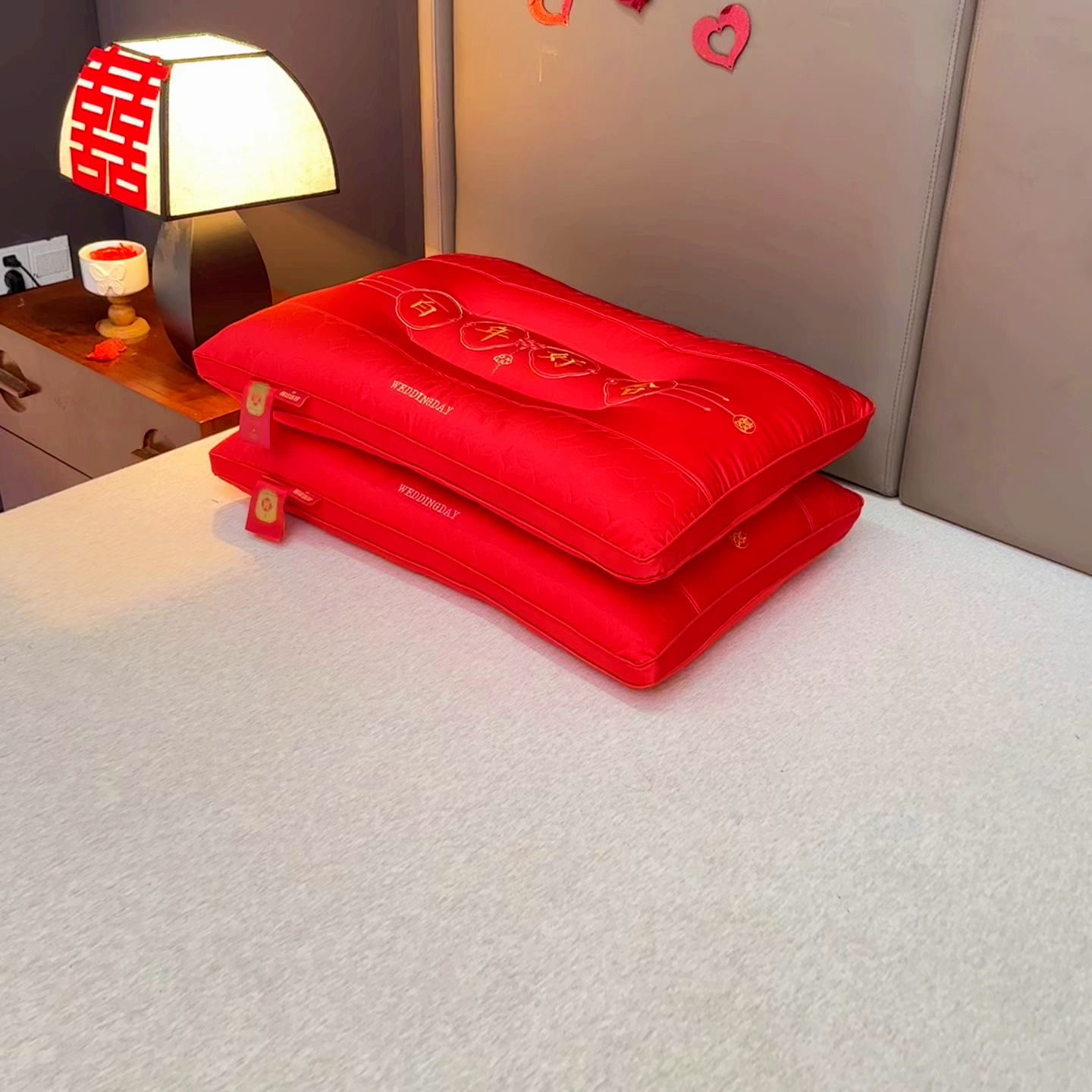 91家纺网 家纺一手货源 找家纺 芯宜佳 2025新款全棉婚庆护颈枕枕头枕芯 天作之合