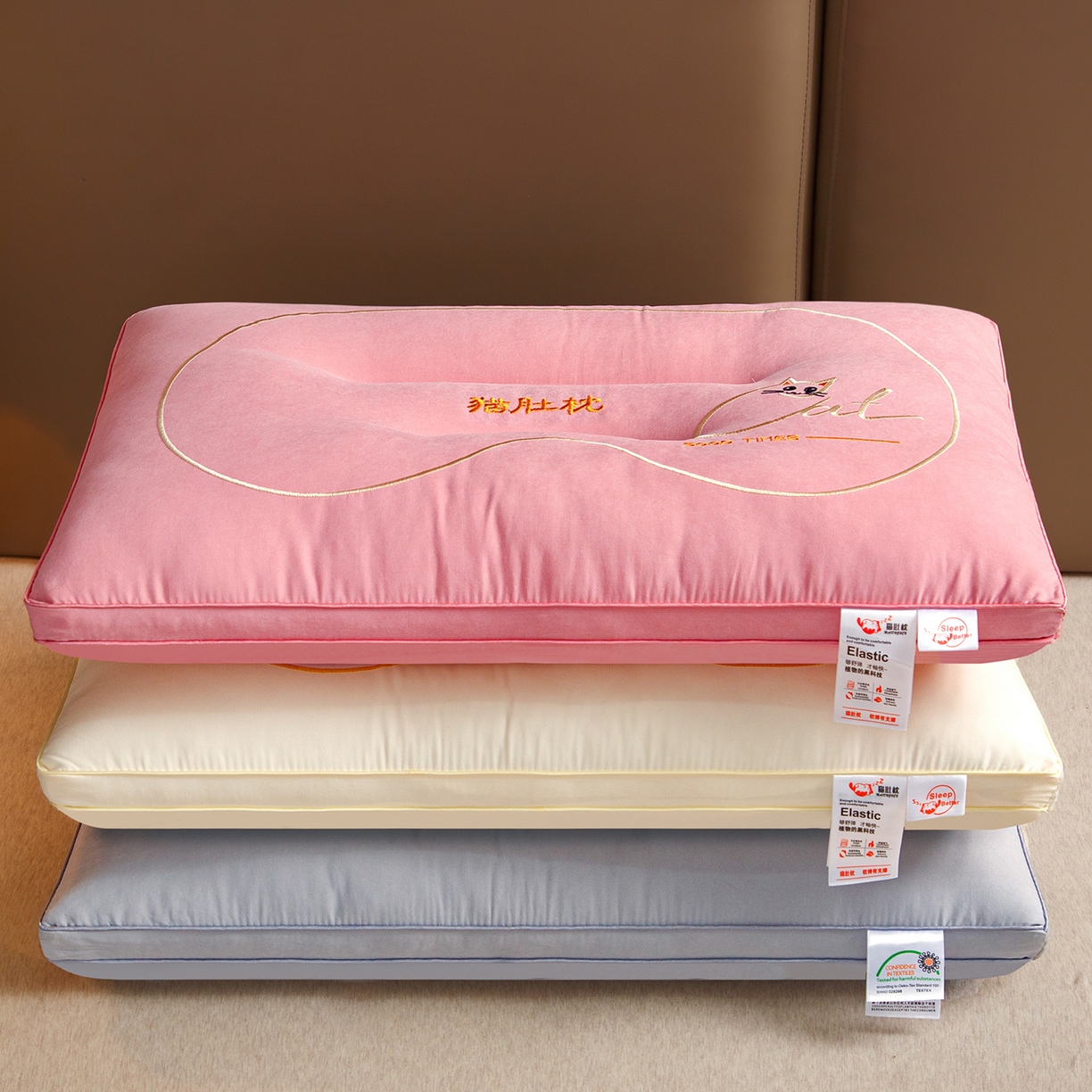 91家纺网 家纺一手货源 找家纺 （总）织布人 2025新款枕芯亲肤磨绒舒颈猫肚枕芯学生宿舍成人家用护颈助眠枕头