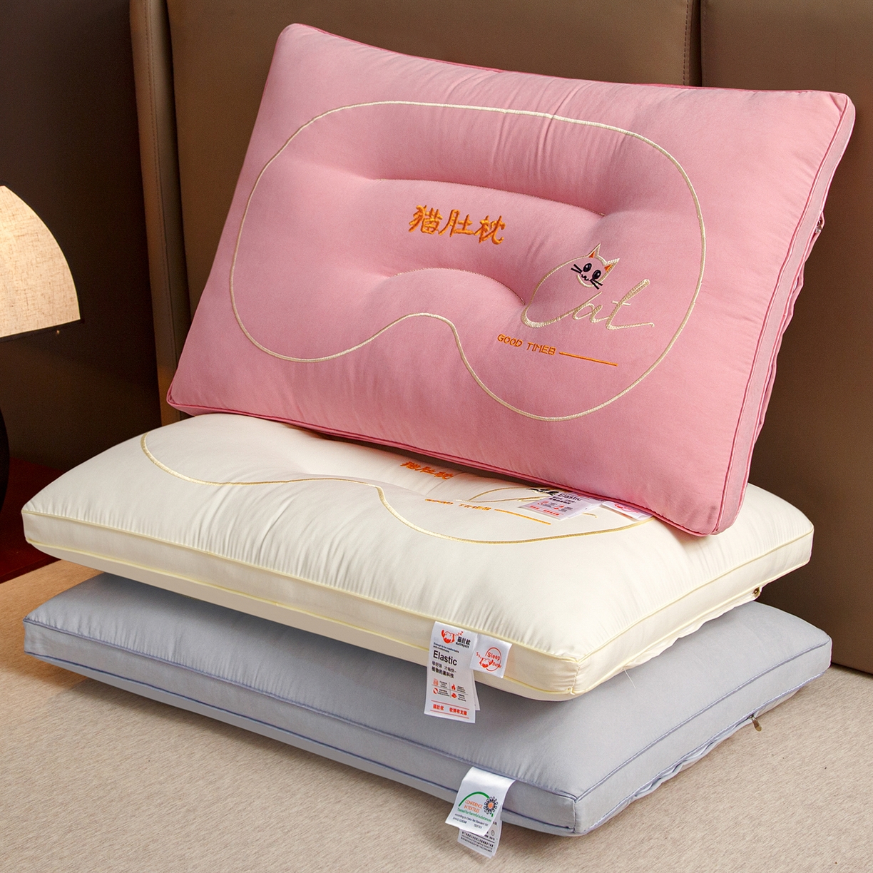 （总）织布人 2025新款枕芯亲肤磨绒舒颈猫肚枕芯学生宿舍成人家用护颈助眠枕头