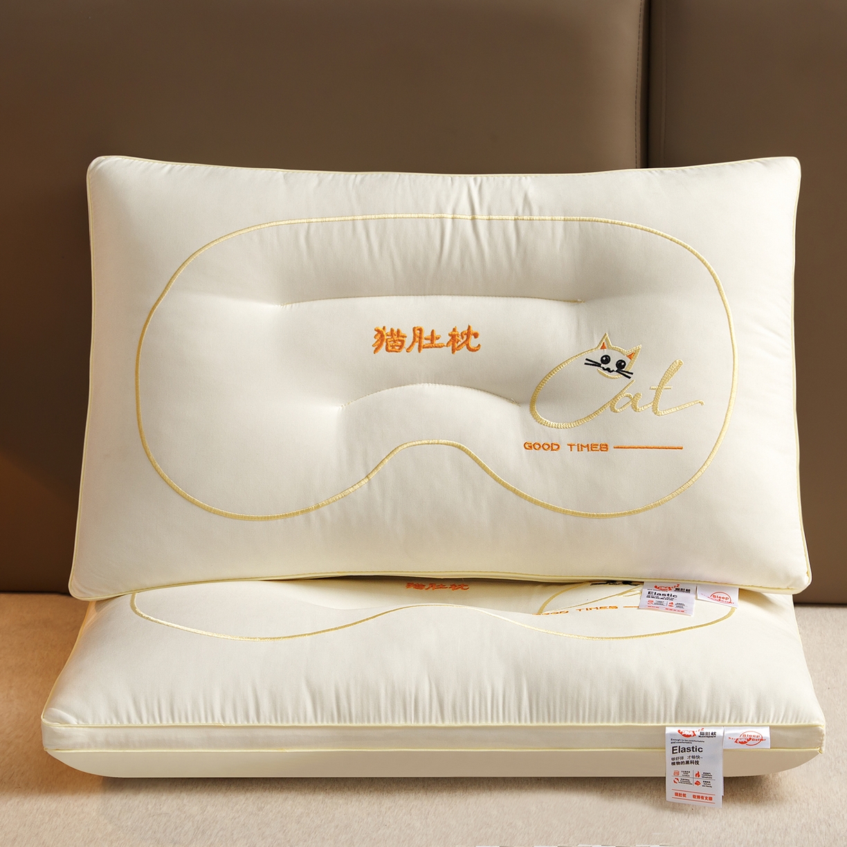 91家纺网 家纺一手货源 找家纺 织布人 2025新款枕芯亲肤磨绒舒颈猫肚枕芯学生宿舍成人家用护颈助眠枕头 舒颈猫肚枕-白色