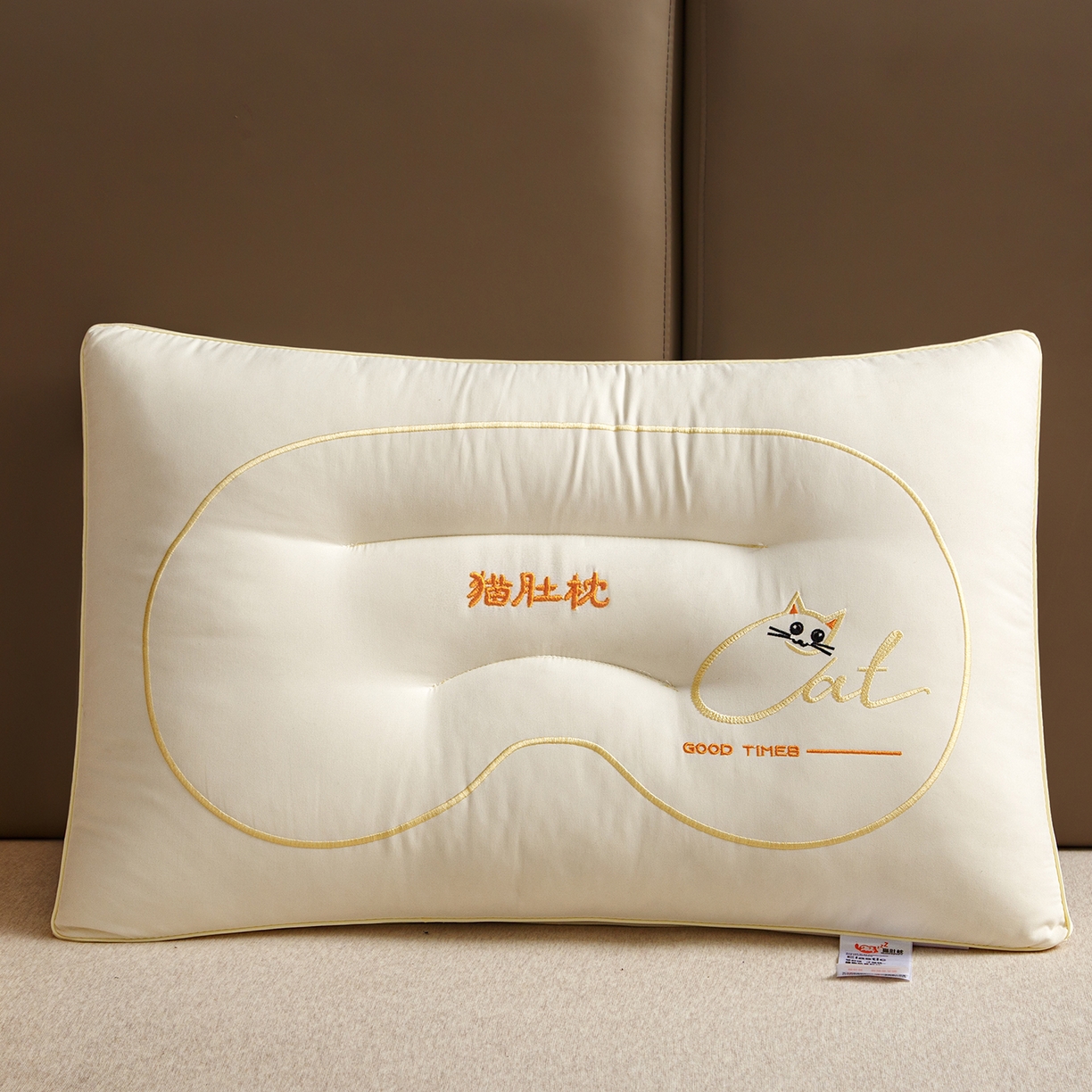 91家纺网 家纺一手货源 找家纺 织布人 2025新款枕芯亲肤磨绒舒颈猫肚枕芯学生宿舍成人家用护颈助眠枕头 舒颈猫肚枕-白色