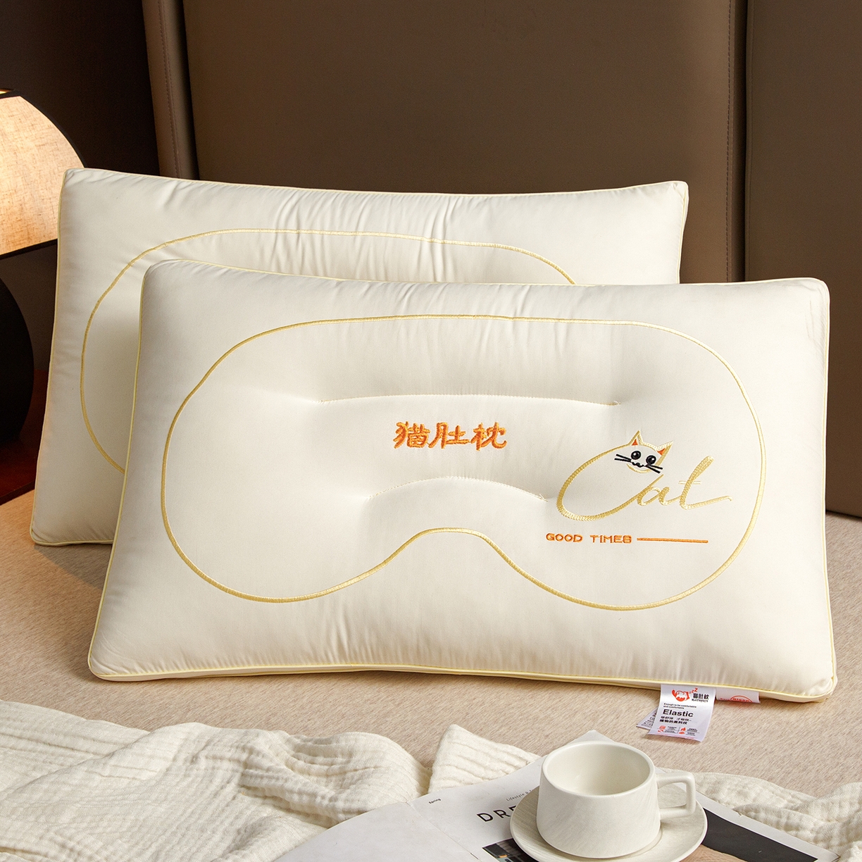 91家纺网 家纺一手货源 找家纺 织布人 2025新款枕芯亲肤磨绒舒颈猫肚枕芯学生宿舍成人家用护颈助眠枕头 舒颈猫肚枕-白色