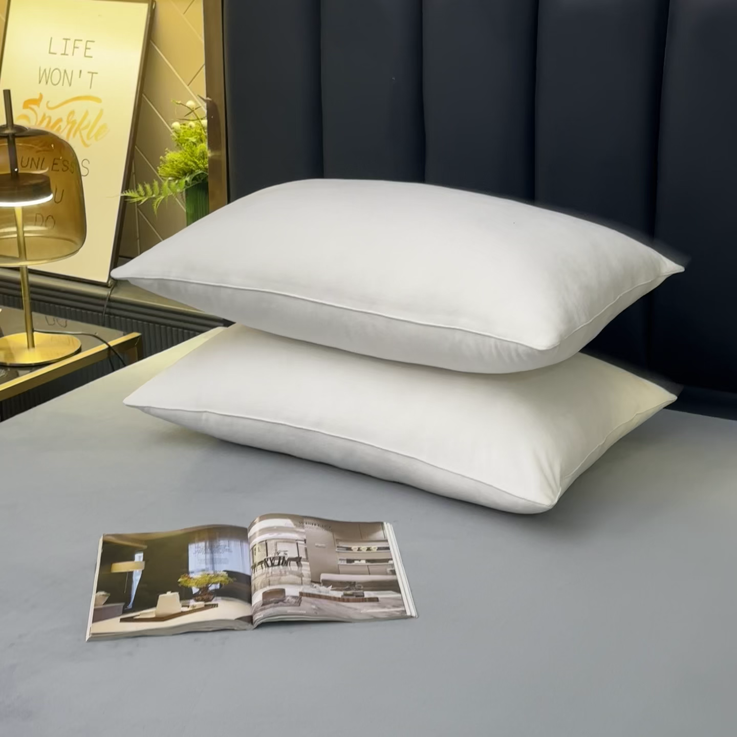 91家纺网 家纺一手货源 找家纺 织布人 2025新款枕芯秋冬季宝宝绒枕芯成人家用护颈助眠枕头学生宿舍枕芯 宝宝绒舒颈枕-米白