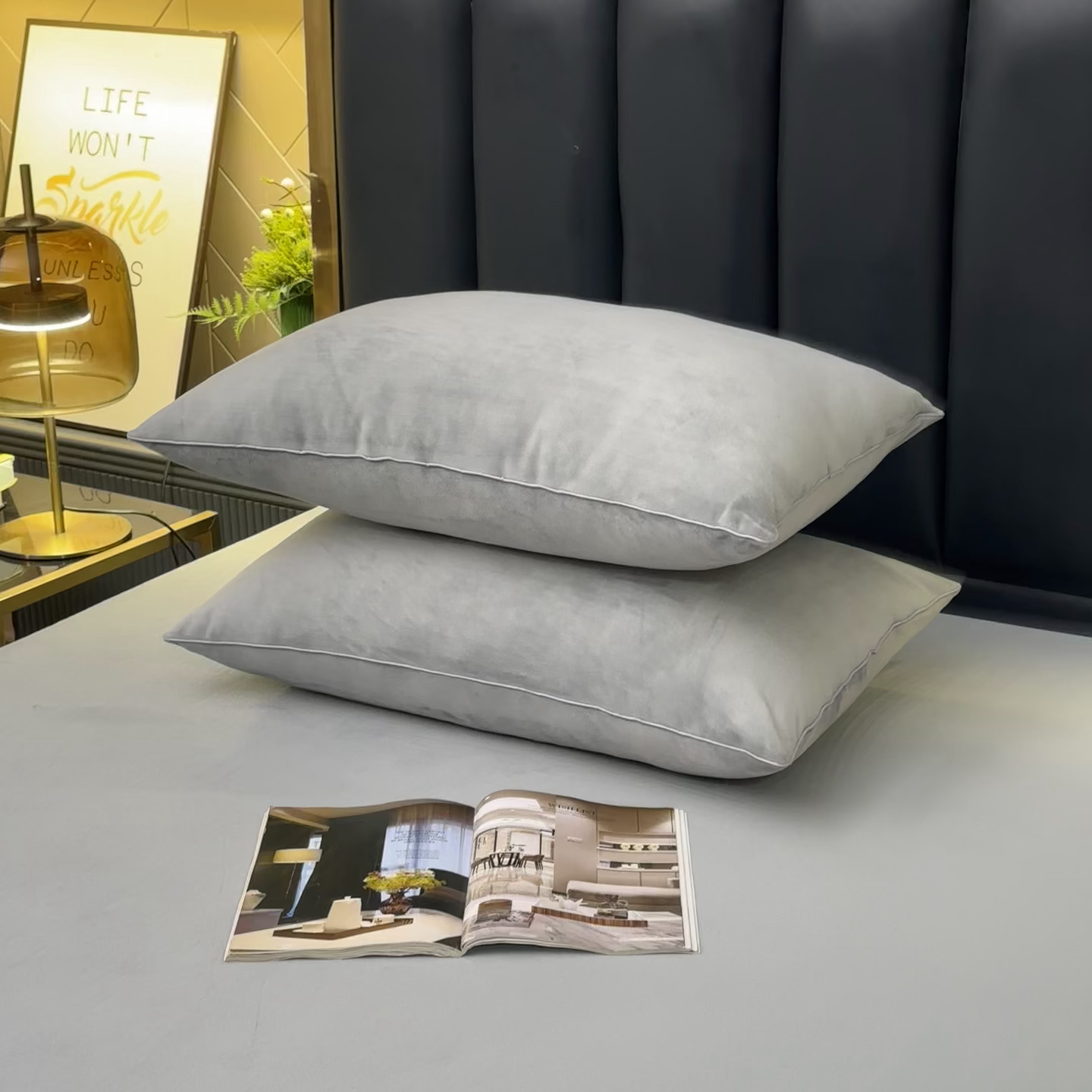 91家纺网 家纺一手货源 找家纺 织布人 2025新款枕芯秋冬季宝宝绒枕芯成人家用护颈助眠枕头学生宿舍枕芯 宝宝绒舒颈枕-灰色