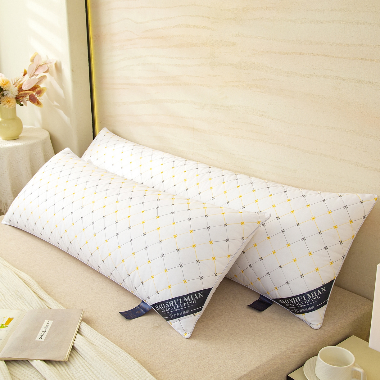 91家纺网 家纺一手货源 找家纺 （总）织布人 2025新款枕芯绗绣十字星双人枕头亲子枕酒店情侣家用护颈长枕芯