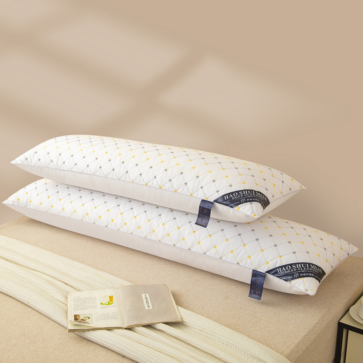 91家纺网 家纺一手货源 找家纺 （总）织布人 2025新款枕芯绗绣十字星双人枕头亲子枕酒店情侣家用护颈长枕芯