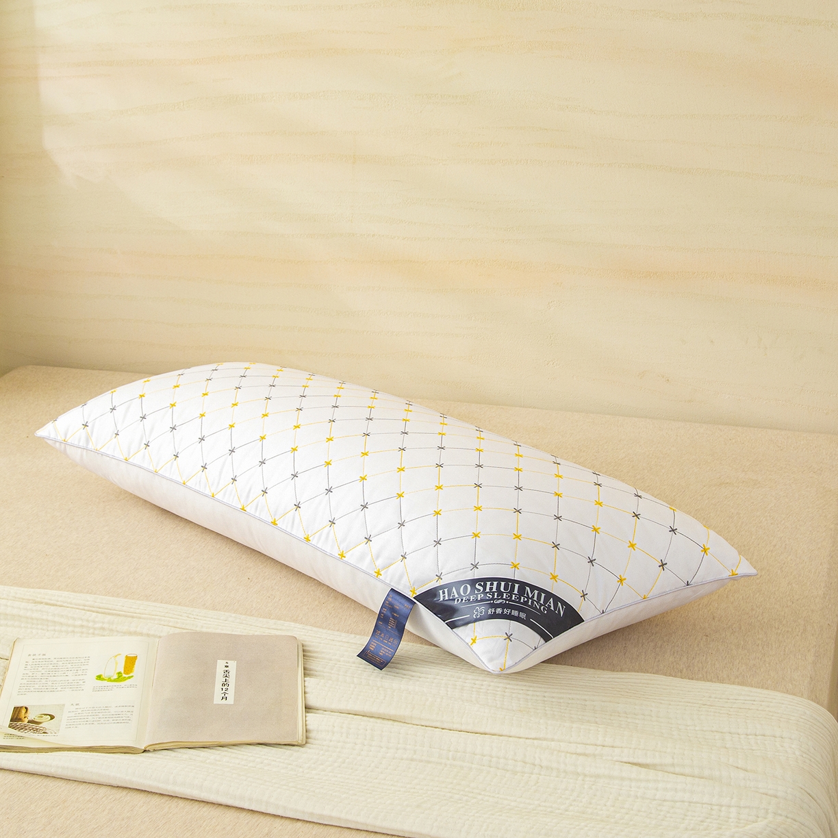 91家纺网 家纺一手货源 找家纺 （总）织布人 2025新款枕芯绗绣十字星双人枕头亲子枕酒店情侣家用护颈长枕芯