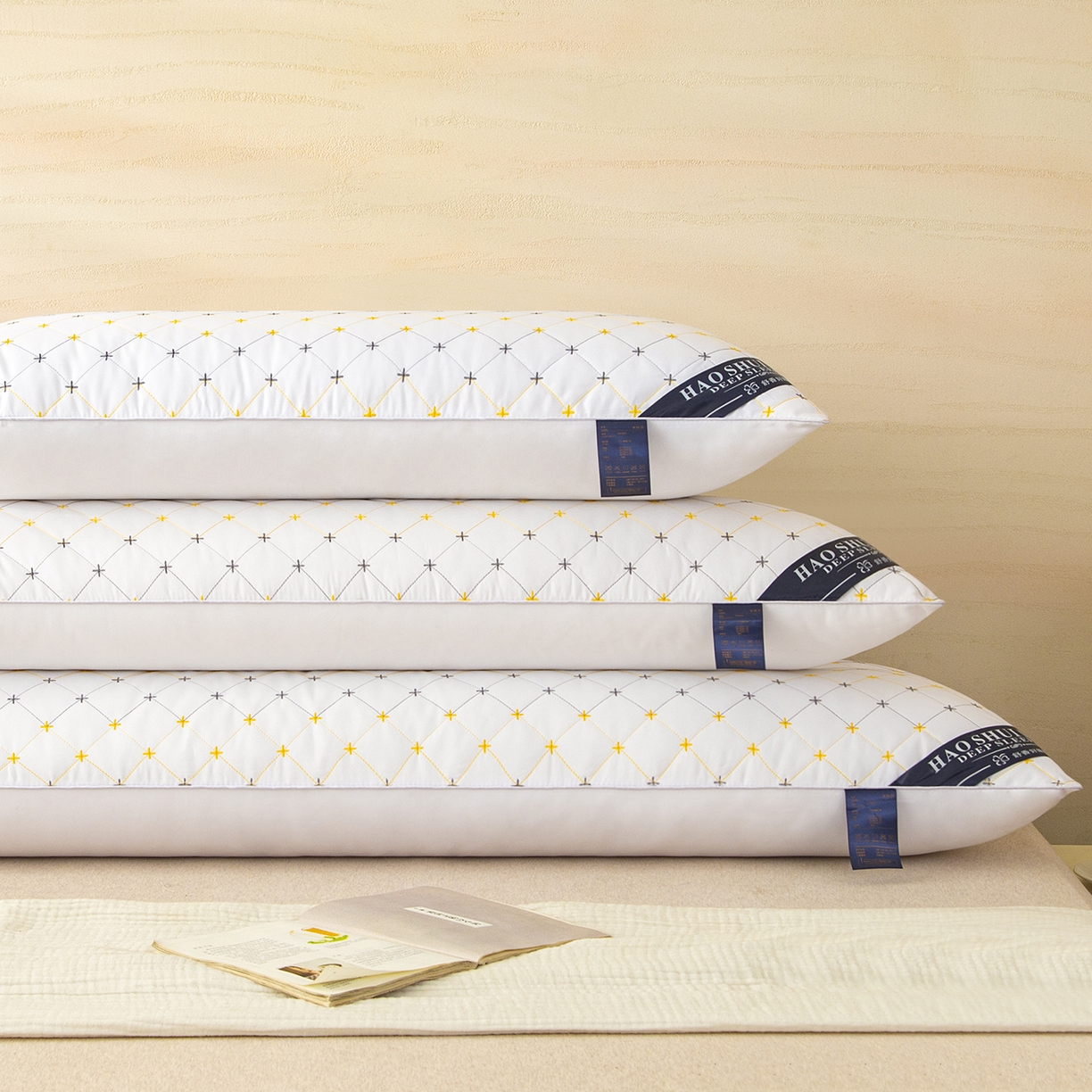 91家纺网 家纺一手货源 找家纺 （总）织布人 2025新款枕芯绗绣十字星双人枕头亲子枕酒店情侣家用护颈长枕芯