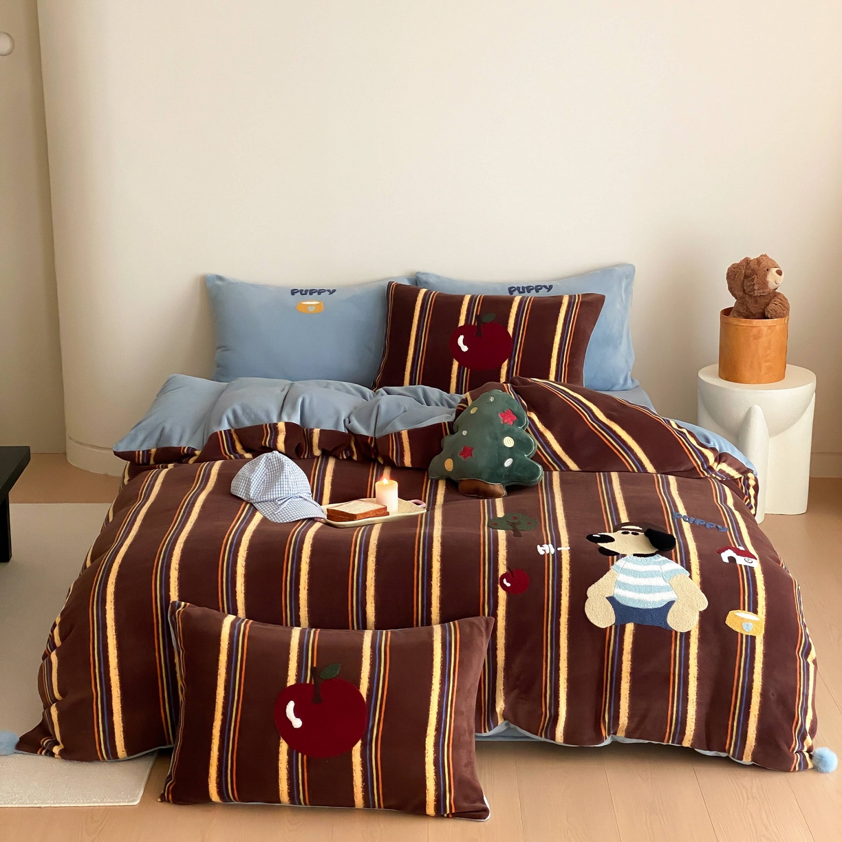 （总）星野 2025新款高克重牛奶绒毛巾绣立体耳朵四件套-小豆包