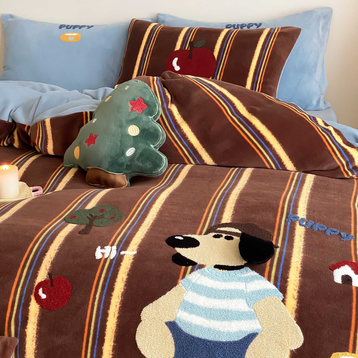 91家纺网 家纺一手货源 找家纺 （总）星野 2025新款高克重牛奶绒毛巾绣立体耳朵四件套-小豆包