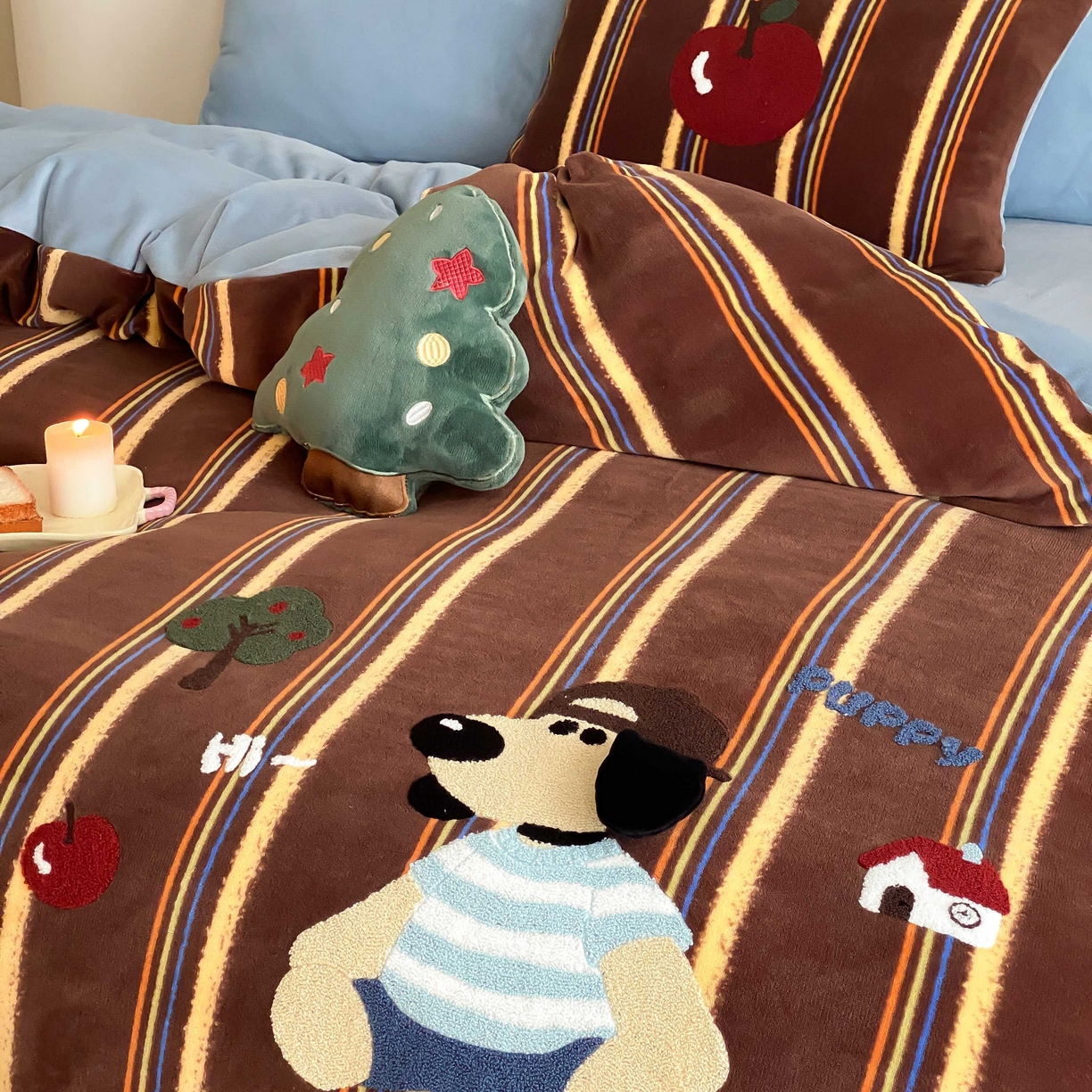 91家纺网 家纺一手货源 找家纺 （总）星野 2025新款高克重牛奶绒毛巾绣立体耳朵四件套-小豆包