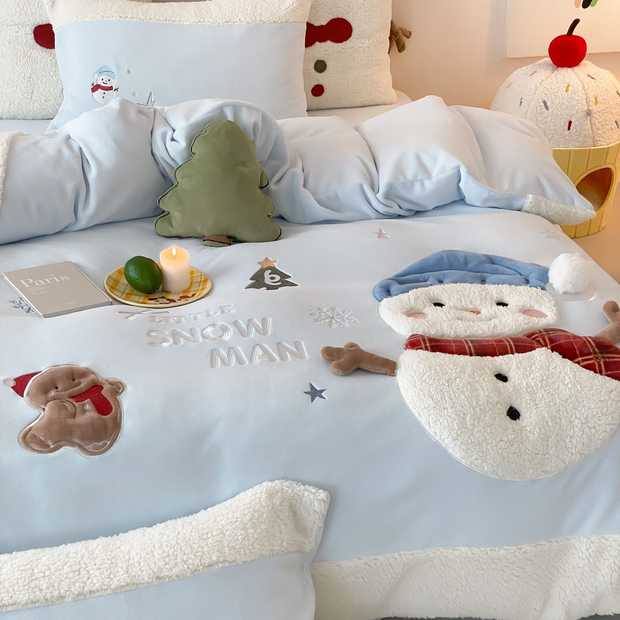 91家纺网 家纺一手货源 找家纺 （总）星野 2025新款高克重牛奶绒贴布绣三羊羔拼接四件套-学宝