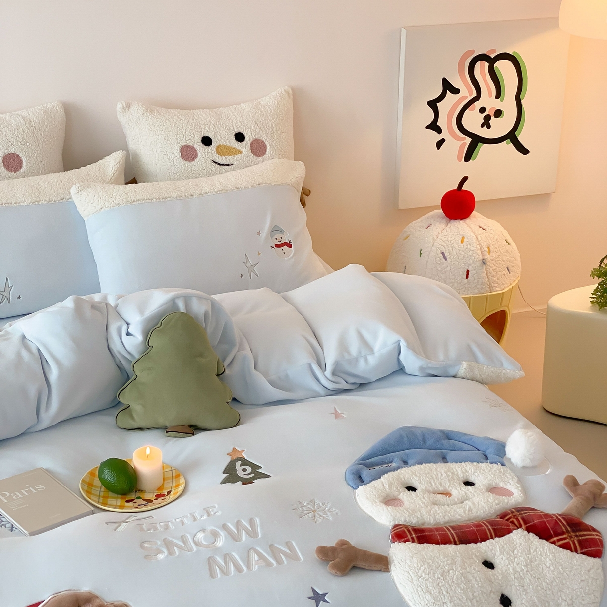 91家纺网 家纺一手货源 找家纺 （总）星野 2025新款高克重牛奶绒贴布绣三羊羔拼接四件套-学宝