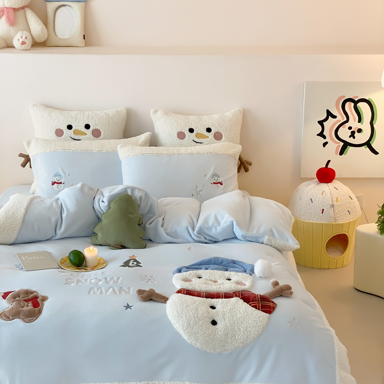 91家纺网 家纺一手货源 找家纺 （总）星野 2025新款高克重牛奶绒贴布绣三羊羔拼接四件套-学宝