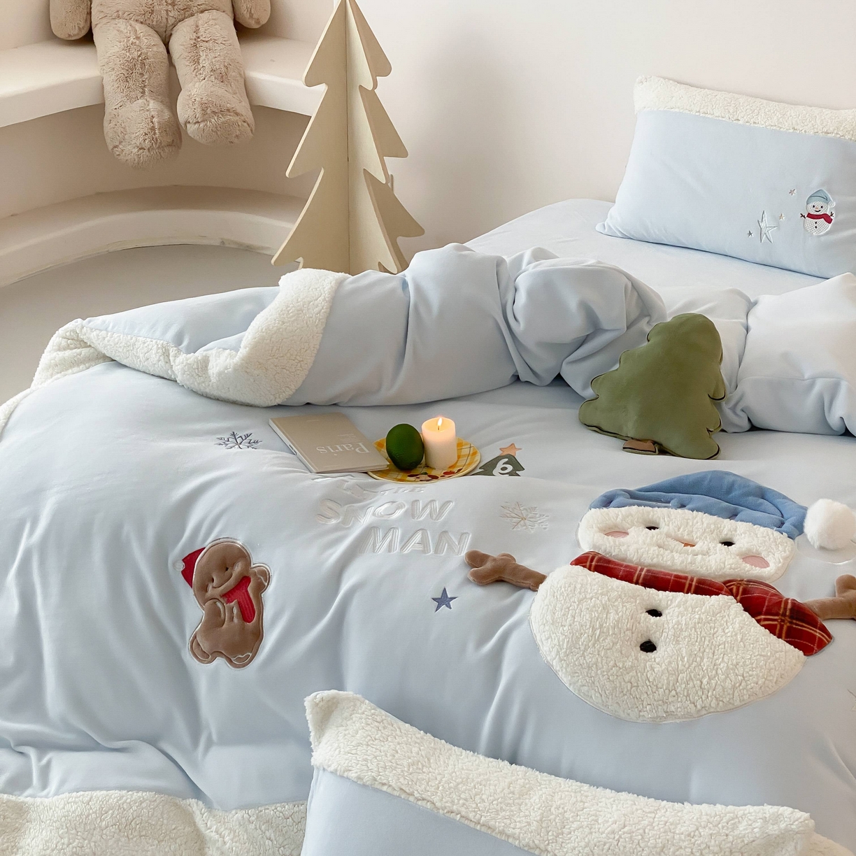 91家纺网 家纺一手货源 找家纺 （总）星野 2025新款高克重牛奶绒贴布绣三羊羔拼接四件套-学宝