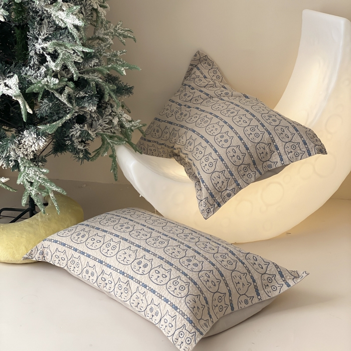 91家纺网 家纺一手货源 找家纺 麻依 2025新款安心棉枕套四层纱布枕套 搞怪猫