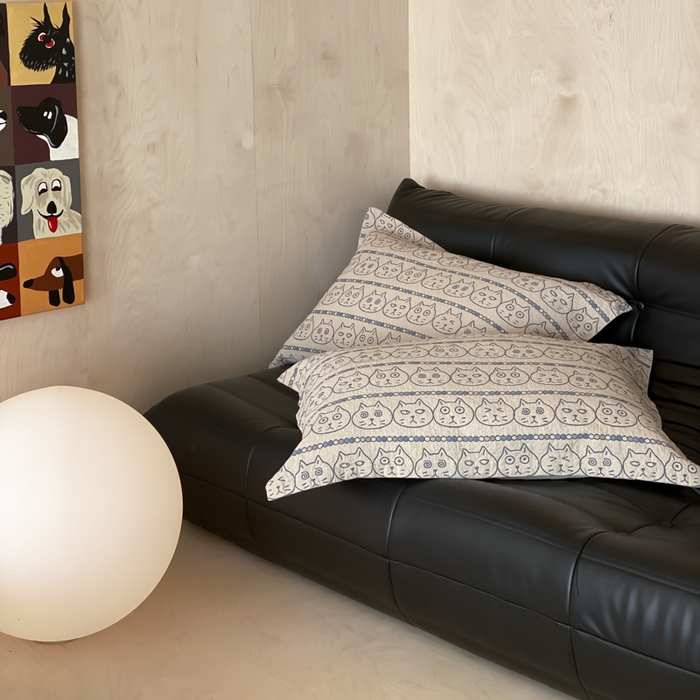 91家纺网 家纺一手货源 找家纺 麻依 2025新款安心棉枕套四层纱布枕套 搞怪猫