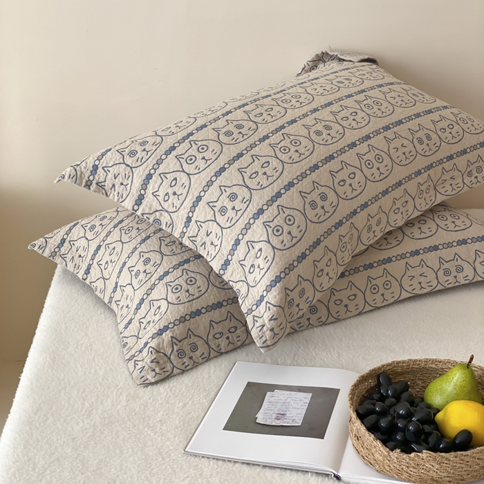 91家纺网 家纺一手货源 找家纺 麻依 2025新款安心棉枕套四层纱布枕套 搞怪猫