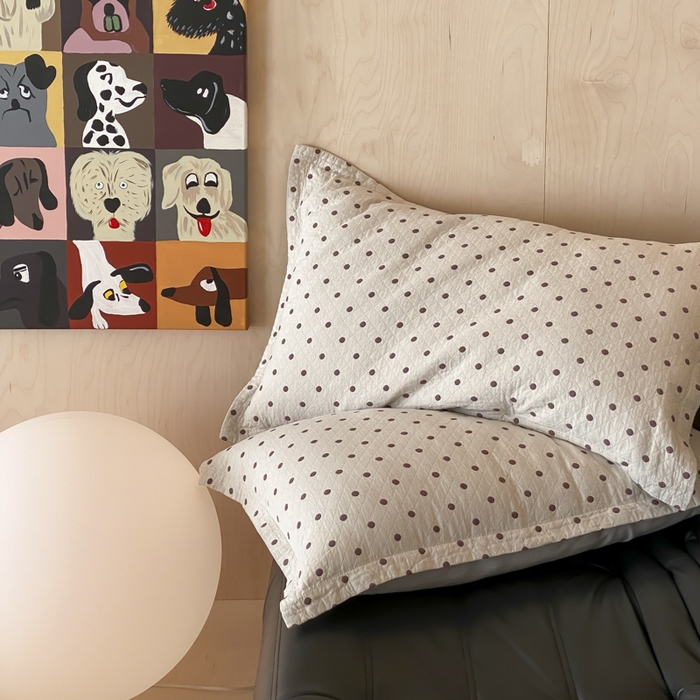 91家纺网 家纺一手货源 找家纺 麻依 2025新款安心棉枕套四层纱布枕套 小波点