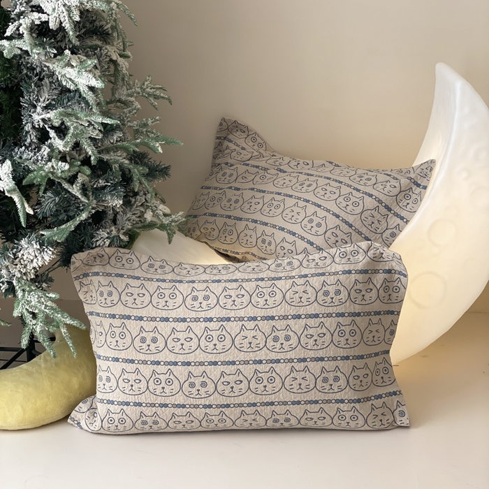 91家纺网 家纺一手货源 找家纺 麻依 2025新款安心棉枕套四层纱布枕套 搞怪猫