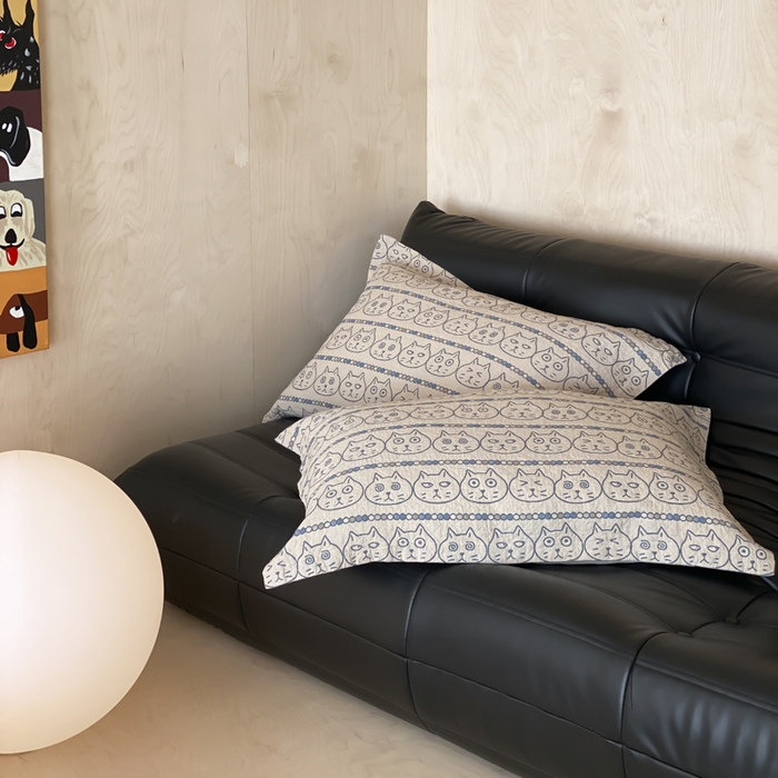 91家纺网 家纺一手货源 找家纺 麻依 2025新款安心棉枕套四层纱布枕套 搞怪猫