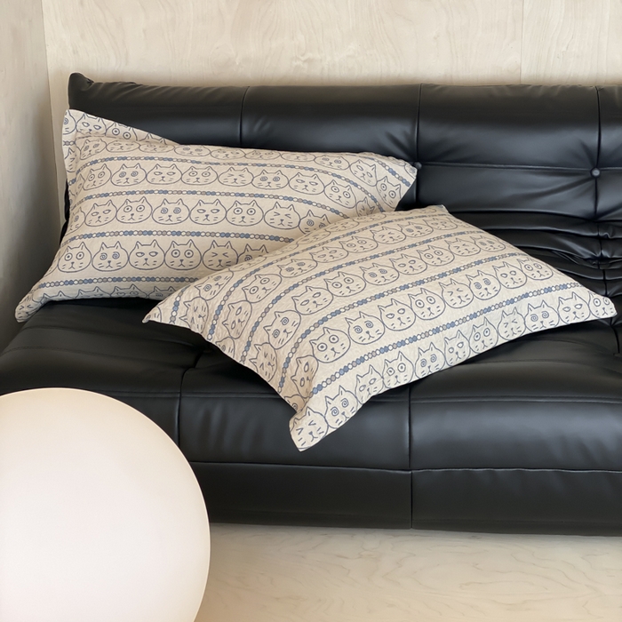 91家纺网 家纺一手货源 找家纺 麻依 2025新款安心棉枕套四层纱布枕套 搞怪猫