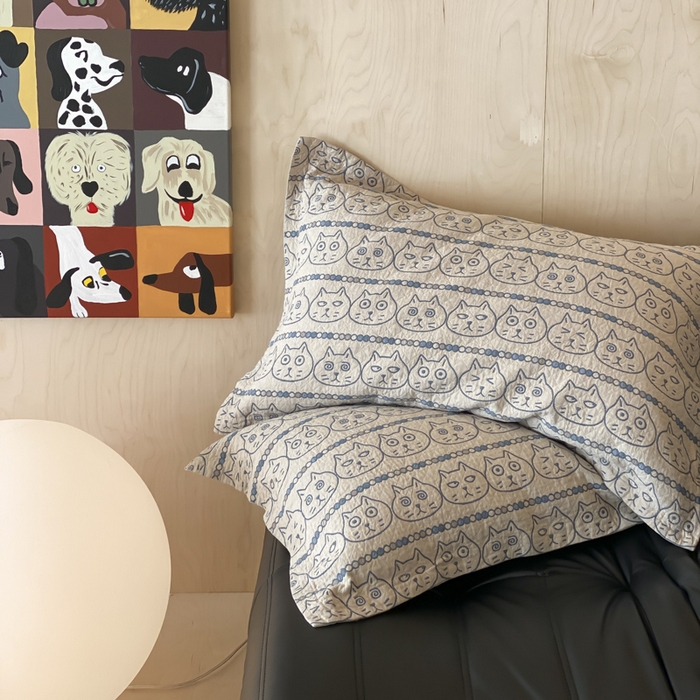 91家纺网 家纺一手货源 找家纺 麻依 2025新款安心棉枕套四层纱布枕套 搞怪猫