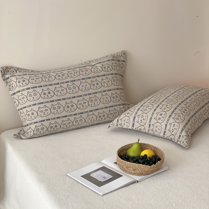 91家纺网 家纺一手货源 找家纺 麻依 2025新款安心棉枕套四层纱布枕套 搞怪猫