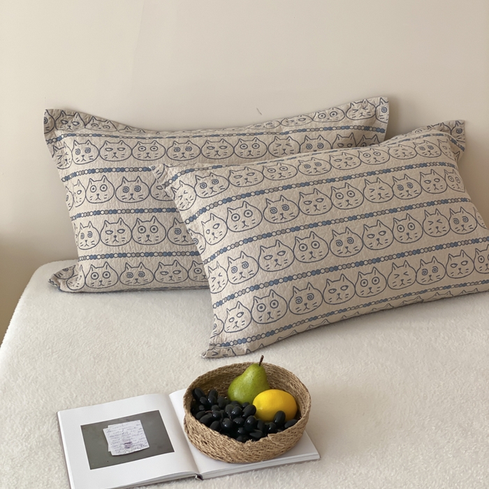 91家纺网 家纺一手货源 找家纺 麻依 2025新款安心棉枕套四层纱布枕套 搞怪猫