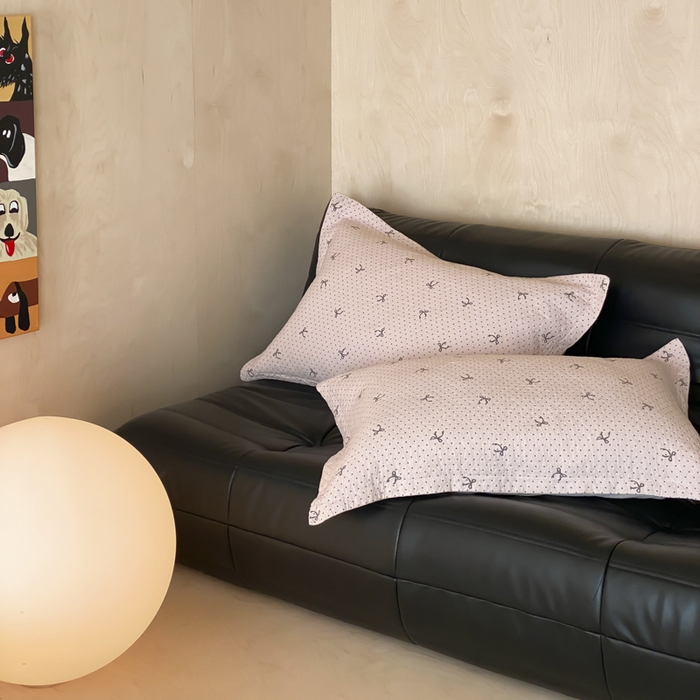 91家纺网 家纺一手货源 找家纺 麻依 2025新款安心棉枕套四层纱布枕套 点点蝴蝶结-粉