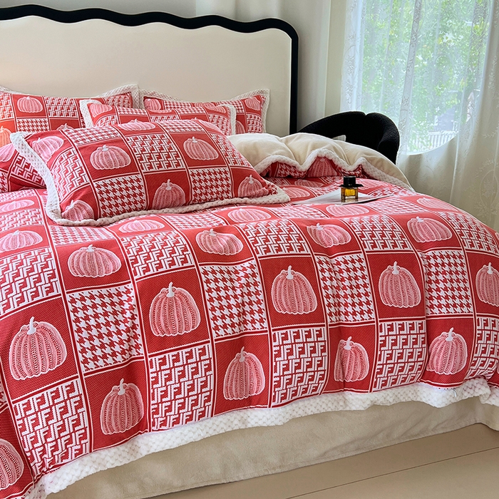 91家纺网 家纺一手货源 找家纺 （总）yyds网供 2025新款棉加绒四件套多功能盖毯被套牛奶绒四件套床单款-南瓜