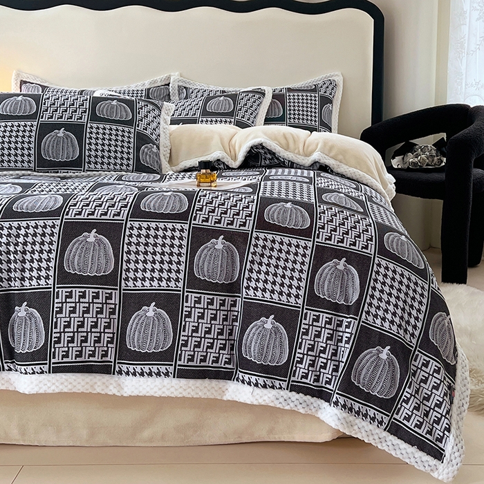 91家纺网 家纺一手货源 找家纺 yyds网供 2025新款棉加绒四件套多功能盖毯被套牛奶绒四件套床单款-南瓜 墨韵南瓜