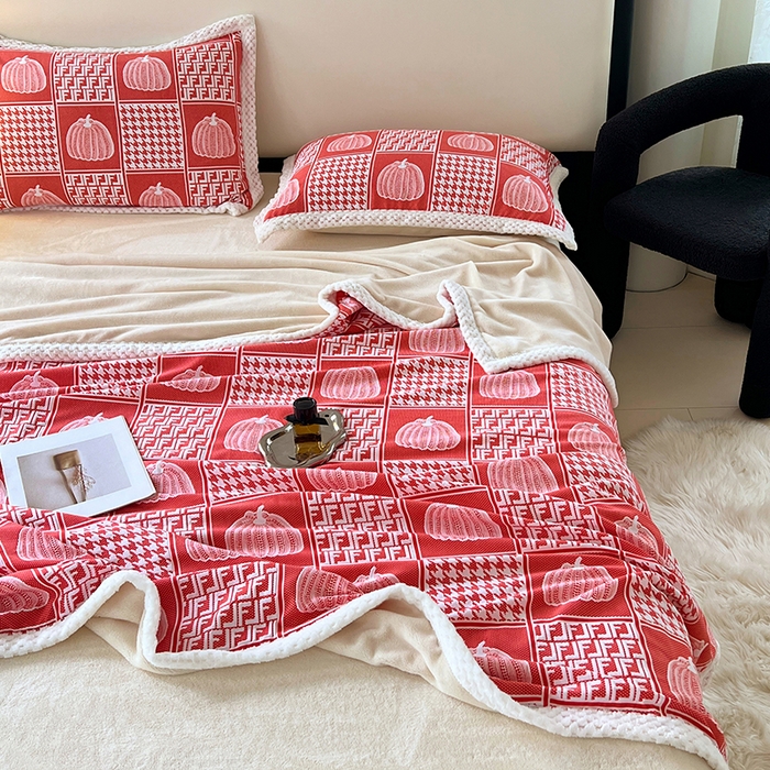 91家纺网 家纺一手货源 找家纺 yyds网供 2025新款棉加绒四件套多功能盖毯被套牛奶绒四件套床单款-南瓜 橙意南瓜