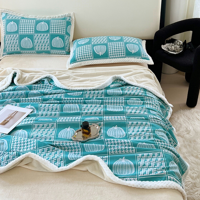 91家纺网 家纺一手货源 找家纺 yyds网供 2025新款棉加绒四件套多功能盖毯被套牛奶绒四件套床单款-南瓜 蓝梦南瓜