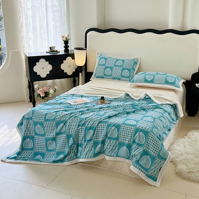 91家纺网 家纺一手货源 找家纺 yyds网供 2025新款棉加绒四件套多功能盖毯被套牛奶绒四件套床单款-南瓜 蓝梦南瓜