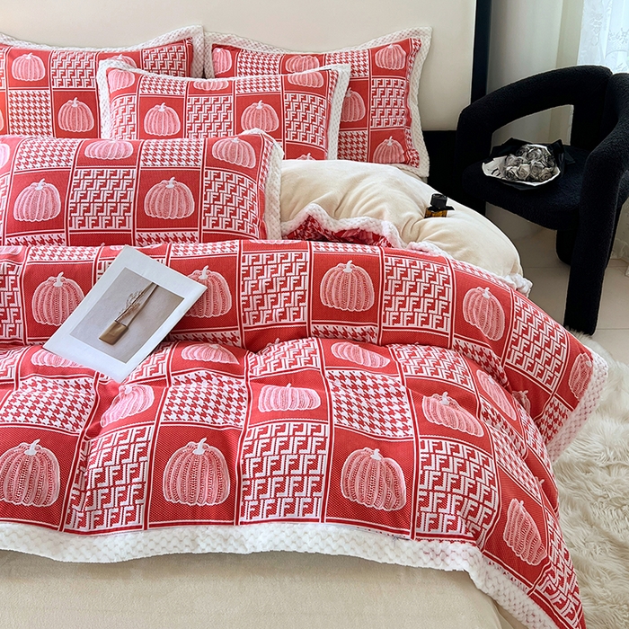 91家纺网 家纺一手货源 找家纺 yyds网供 2025新款棉加绒四件套多功能盖毯被套牛奶绒四件套床单款-南瓜 橙意南瓜