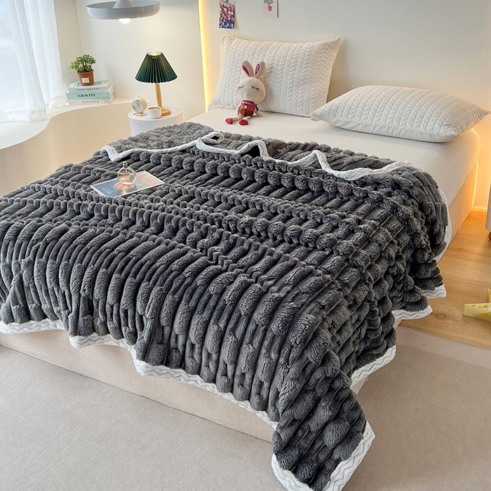 91家纺网 家纺一手货源 找家纺 yyds网供 2025新款超柔仿裘皮兔绒竹节绒毛毯高克重盖毯沙发毯冬季多功能绒毯子 竹节绒-银灰