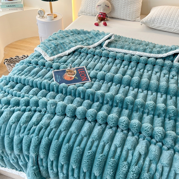 91家纺网 家纺一手货源 找家纺 yyds网供 2025新款超柔仿裘皮兔绒竹节绒毛毯高克重盖毯沙发毯冬季多功能绒毯子 竹节绒-烟青