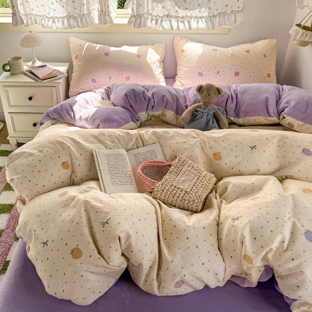 91家纺网 家纺一手货源 找家纺 （总）多品家纺 2025新款云感双层纱高克重牛奶绒四件套