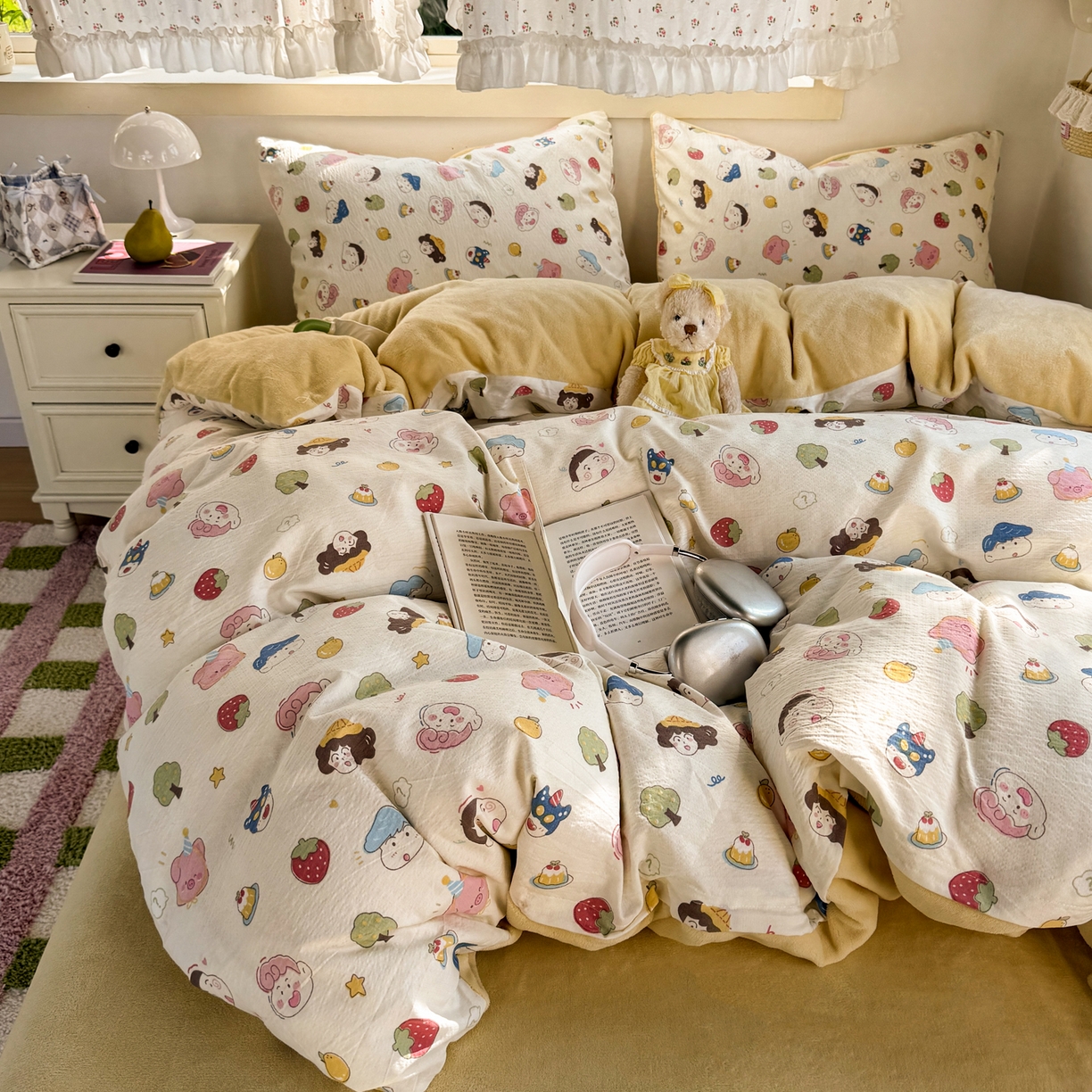 91家纺网 家纺一手货源 找家纺 多品家纺 2025新款云感双层纱高克重牛奶绒四件套 可爱新新