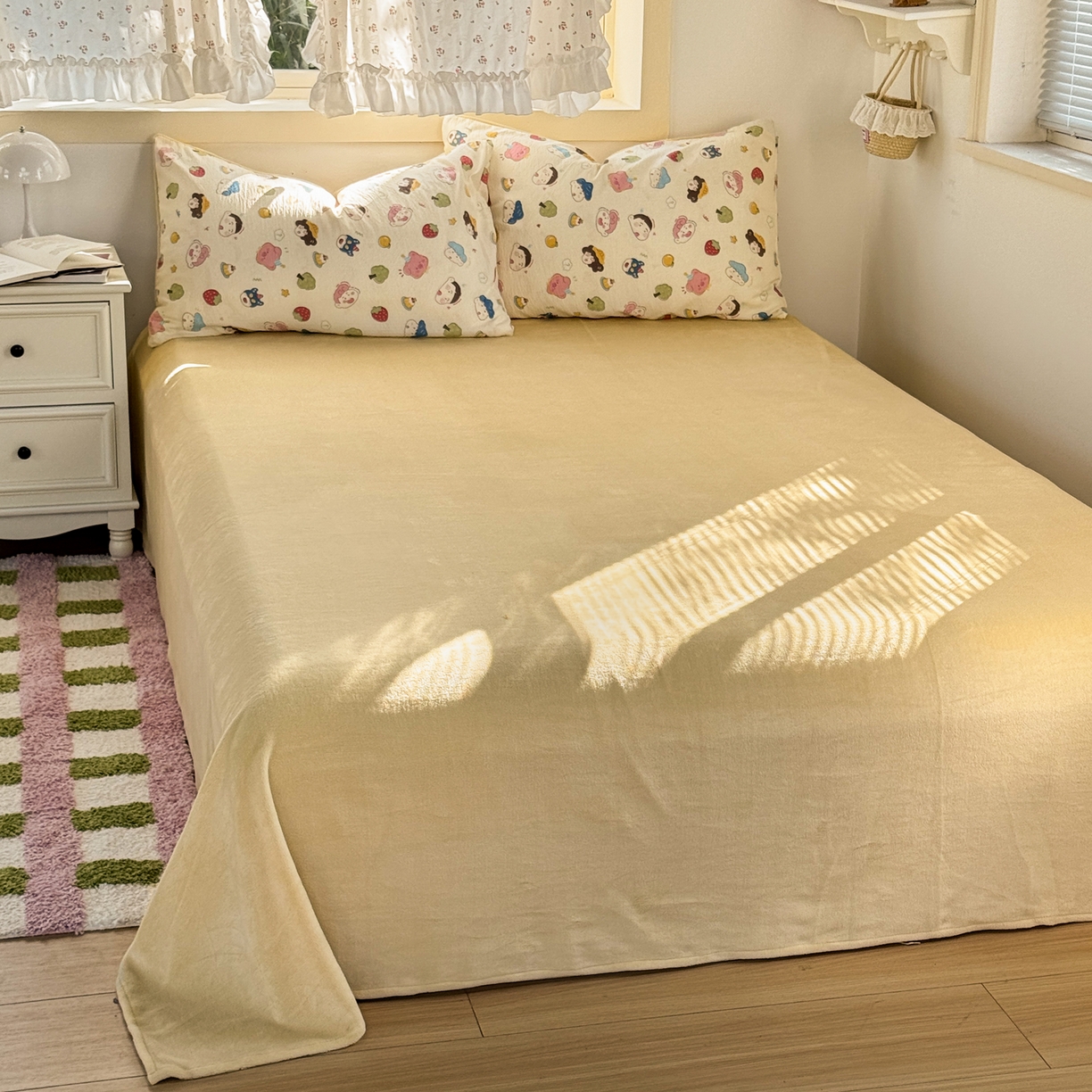 91家纺网 家纺一手货源 找家纺 多品家纺 2025新款云感双层纱高克重牛奶绒四件套 可爱新新