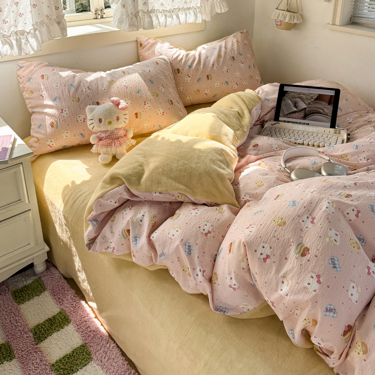 多品家纺 2025新款云感双层纱高克重牛奶绒四件套 猫猫小姐