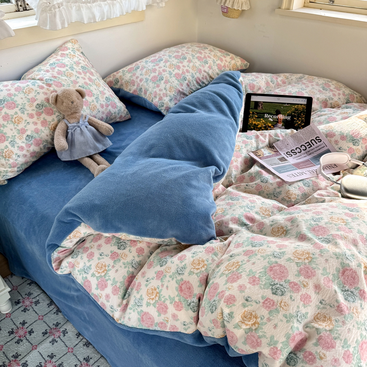 多品家纺 2025新款云感双层纱高克重牛奶绒四件套 十里春风