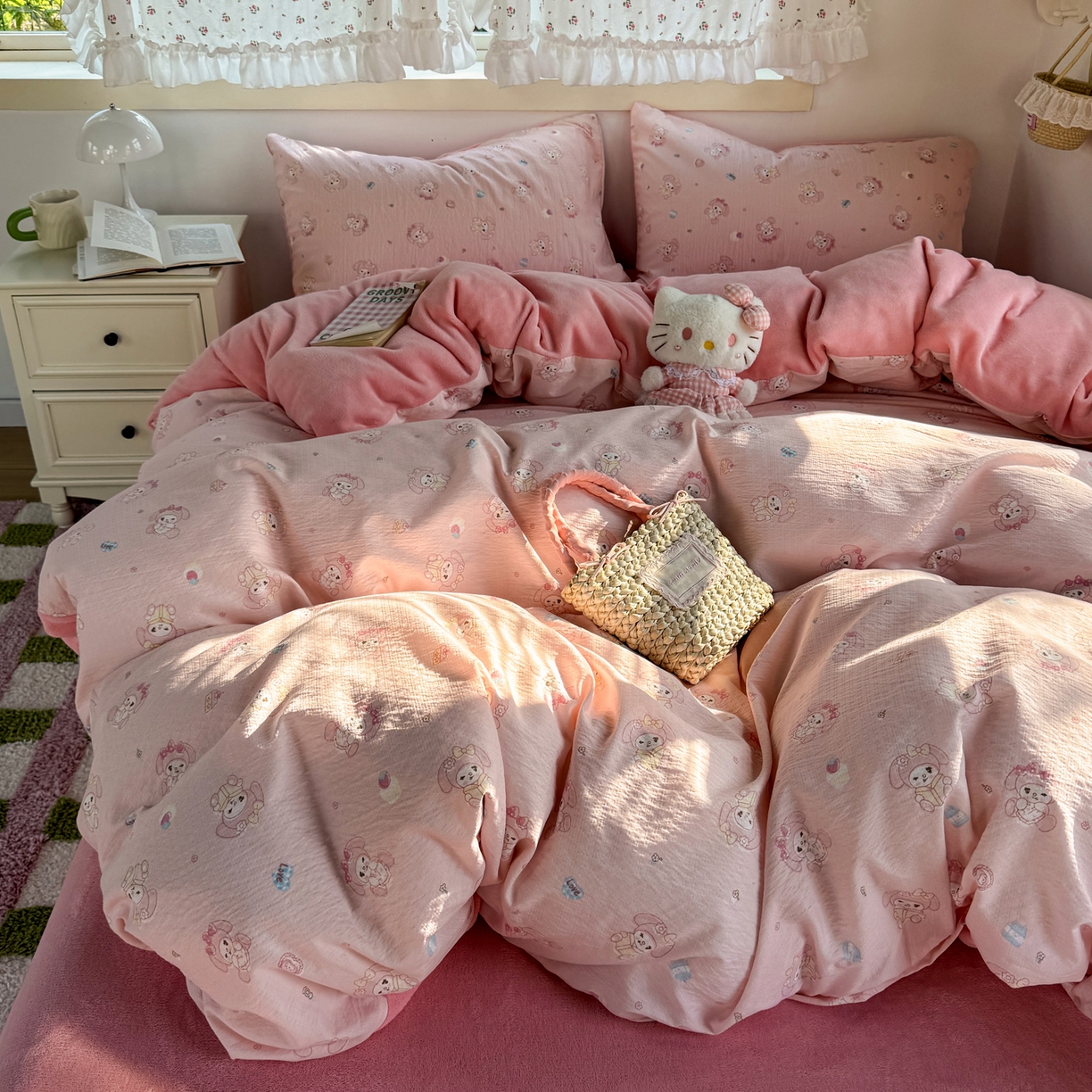 91家纺网 家纺一手货源 找家纺 多品家纺 2025新款云感双层纱高克重牛奶绒四件套 珍妮公主