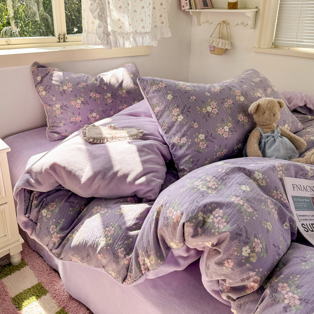 91家纺网 家纺一手货源 找家纺 多品家纺 2025新款云感双层纱高克重牛奶绒单被套 黛西紫