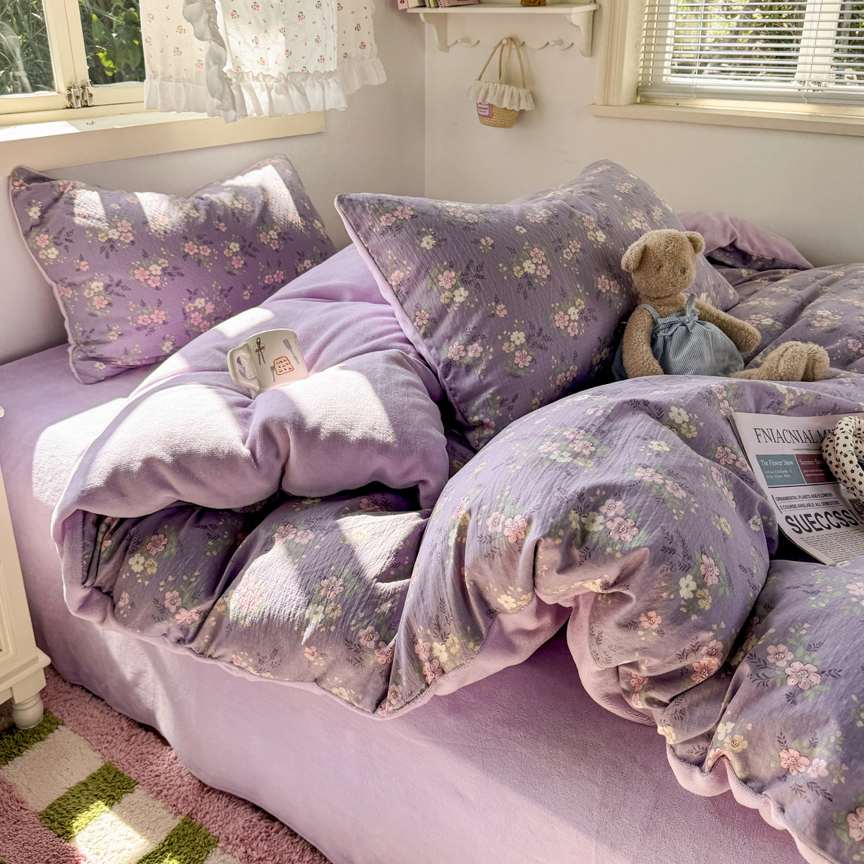 91家纺网 家纺一手货源 找家纺 多品家纺 2025新款云感双层纱高克重牛奶绒单被套 黛西紫