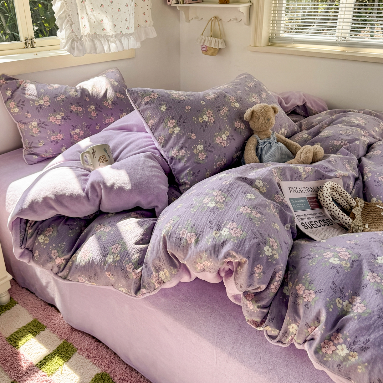 91家纺网 家纺一手货源 找家纺 多品家纺 2025新款云感双层纱高克重牛奶绒单被套 黛西紫